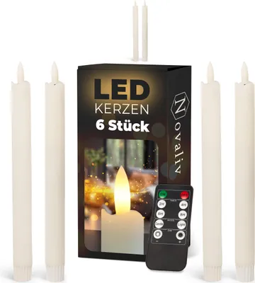 Produktbild von Stabkerzen LED mit Timer WEISS 8 Stück indoor - 6 Stunden - ECHTWACHS 23cm Höhe für Kerzen 2,2cm Durchmesser 2 AAA Batterien notwendig LED Stabkerzen 4er Set WEISS (zwei Mal) bewegliche Flamme Licht