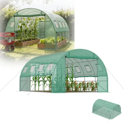 Image de Serre XINZI Serre en arc Tente de culture avec porte Tunnel en plastique en acier galvanisé Résistante à l'hiver, aux UV et à la déchirure pour le jardin, 4 × 3 × 2 m