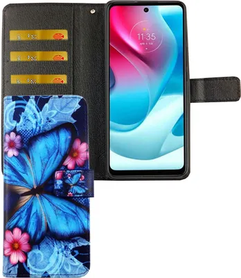 Zdjęcie produktu dla Etui na telefon Motorola Moto G60S z klapką i kieszenią na kartę, kolor: niebieski motylkowy