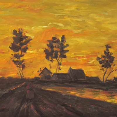 Obrázok produktu pre Vincent Van Gogh Art Print Obraz - Krajina pri západe slnka, 1885 (100 x 100 cm)