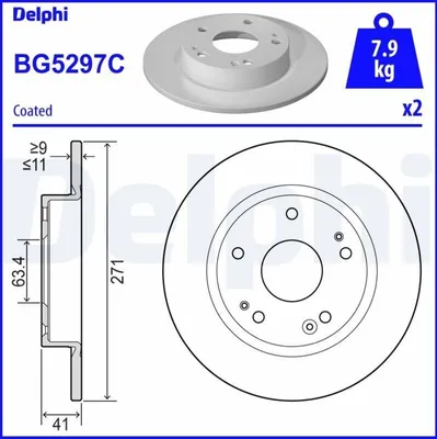 Produktbild von 2x DELPHI Bremsscheibe BG5297C für FORD Focus Mk4 Turnier (HP) 41mm 271mm
