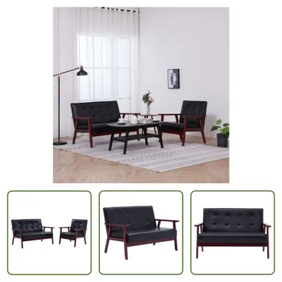 Zdjęcie produktu dla 2-częściowy zestaw sof Living Store z czarnej imitacji skóry