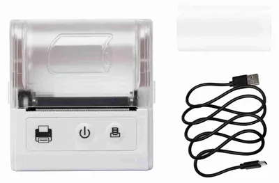 Tragbarer Thermodrucker 58 mm, Bluetooth, 80 mm/s, 203 dpi, weiß