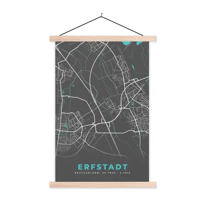 Produktbild von MuchoWow® Textilposter Erfstadt - Stadtplan - Blau - Karte - Deutschland 40x60 cm mit holzfarbenen Rahmen - Poster