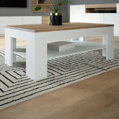 Produktbild von Forte LEWISVILLE Couchtisch 110, moderner Sofatisch mit Ablagefach, Holzwerkstoff, Wohnzimmer, Secret Grey | Valenica Eiche Holzdekor, 110 cm breit x 45,5 cm hoch x 60 cm tief