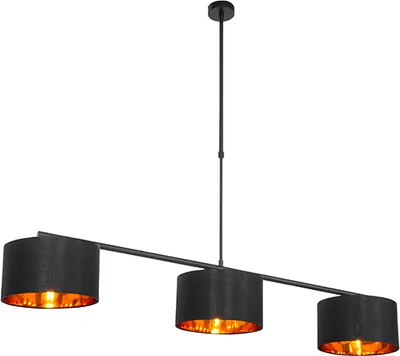 Produktbild von QAZQA - Moderne Hängelampe I Pendellampe I Pendelleuchte schwarz mit Gold I Messing 125 cm 3-flammig - VT 3-flammig I Wohnzimmer I Schlafzimmer - Textil Rund I Länglich - LED geeignet E27