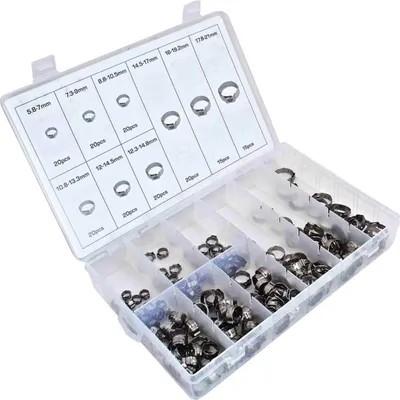 Produktbild von ASTA | Ohrklemmen Set, 170 Stück, Edelstahl, 1-Ohr Schlauchklemmen, Sortiment mit Zange, Schlauchschellen, Einohr Schlauchschelle