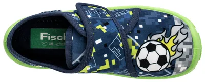 Obrázok produktu pre Detské domáce papuče Fischer s suchým zipsom, s potlačou futbalovej lopty, protišmykové, veľkosť: 32 EU, farba: modrá