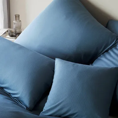 Produktbild von elegante Mako-Jersey Bettwäsche-Garnitur Cord Jersey Farbe Rauchblau Größe 155x220+80x80