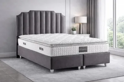 Produktbild von Bett mit Matratze Grau Moderner Stil Stoffbezug Bett mit Stauraum
