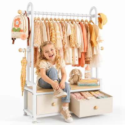 Produktbild von HOKEEPER Kinderkleiderständer mit 2 Schubladen, 80cm - Weiß
