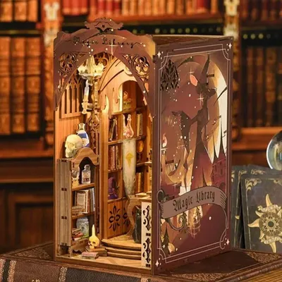 Image de Maison miniature Book Nook - Bibliothèque Mystérieuse - Puzzle 3D - 168 pièces - Maison miniature - avec LED