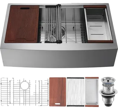 Immagine prodotto di Lavello da cucina VEVOR, Lavello da incasso in acciaio inox 304, Lavello da incasso con tagliere e scolapasta e scolapasta, Lavello domestico a vasca singola 762 x 558,8 x 228,6 mm Postazione da cucina