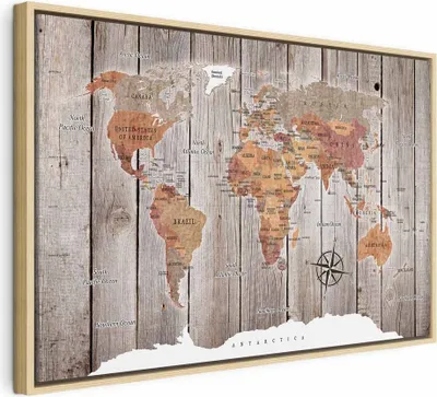 Produktbild von Italienischer Leinwand Leinwandbild - World Map: Wooden Stories 120x80 cm Karten k-C-0050-b-b