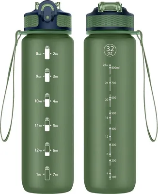 Image de Bouteille d'eau de sport NAVTUE 1L avec paille, marqueurs de temps, anti-fuite, sans BPA