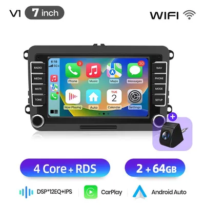 Produktbild von Für VW Touran Tiguan Golf 5 6 Passat Polo 7''Android 15 Carplay Autoradio GPS Navi WIFI BT DAB+ USB Mit Mikrofon Rückfahrkamera 2+64G