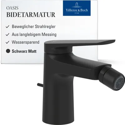 Produktbild von Villeroy & Boch Oasis Bidetarmatur, Zugstange, wassersparend, Matt Black, 73mm