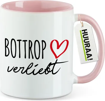 Produktbild von Huuraa Kaffeetasse Bottrop verliebt 330ml Rosa Keramik Kaffeebecher Geschenkidee