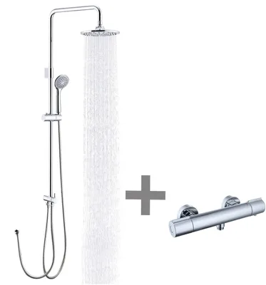 Immagine prodotto di Sistema doccia a parete | Set doccia moderno con termostato, soffione a pioggia e getto bidet