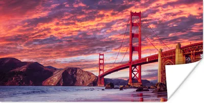 Produktbild von MuchoWow® Poster Die Golden Gate Bridge mit einem wunderschönen lila Himmel 160x80 cm - Foto Poster