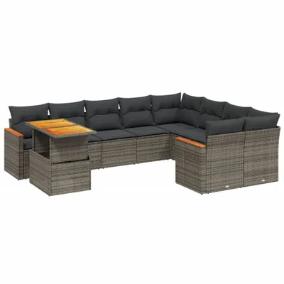 Produktbild von 10-tlg. Garten-Sofagarnitur mit Kissen Grau Poly Rattan