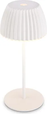 A white LED table lamp with a pleated shade and a round base, shown against a white background.