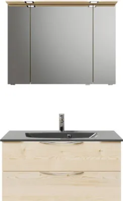 Produktbild von Pelipal Badmöbel-Set Sunline 300 BxHxT 97 x 200 x 48 cm Frontfarbe eiche Badmöbel-Set mit Waschtisch Mineralmarmor grau-