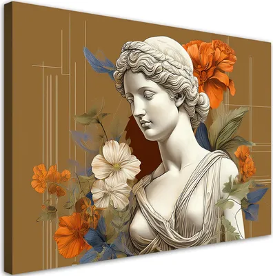 Image de Toile Sculpture d'une femme Fleurs 120x80 Feeby Beige Image pour le mur Prête à accrocher