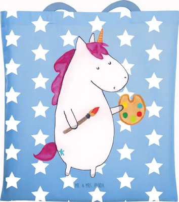 Produktbild von Mr. & Mrs. Panda dokumententasche Einhorn Künstler - Sky Blue - Geschenk, Schultasche, Unicorn, Farbe, Tote Bag, Einhörner, Maler, Laptoptasche, Jutebeutel, Tasche, Welt