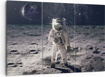 Produktbild von Bild auf Leinwand - Leinwandbild - 3 Teile - Mond Erde Astronaut - 105x70cm - Wand Bild - Wanddeko - Wandbilder - Leinwanddruck - Bilder - Wanddekoration - Leinwand bilder - Wandbild - CE105x70-4882
