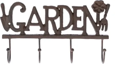 Produktbild von HOMESCAPES Hakenleiste Garten aus Gußeisen, vier Haken, 30cm x 5.5cm x 17.6cm