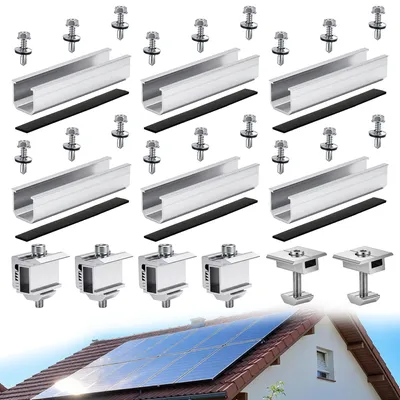 PV-Montageset für 2 Module, Alu-Schiene, verstellbare Klemmen 30–35 mm