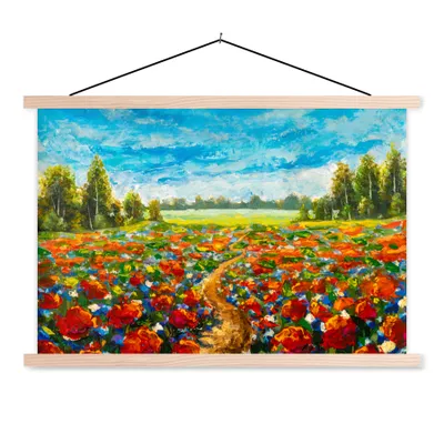 Produktbild von MuchoWow® Textilposter Malerei - Ölfarbe - Blumen - Natur 60x40 cm mit holzfarbenen Rahmen - Bilder