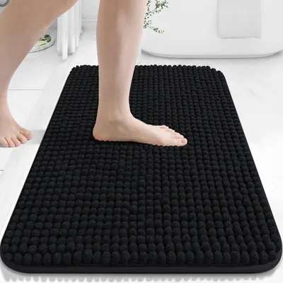 Produktbild von Chenille Badmatte, Rutschfest und Absorbierend (41 x 61 cm, Schwarz)