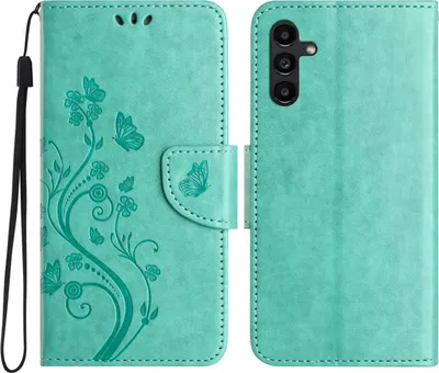 Produktbild von Mobigear Flowers  Samsung Galaxy A56 Hülle Klapphülle Geldbörse - Grün
