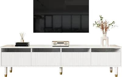 Produktbild von Moderne TV-Konsole Holzoptik 178 cm – Minimalistisches Design, Großer Stauraum, 4 Schubladen, Weiß