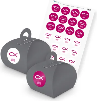 Produktbild von itenga SET Fisch DANKE (Motiv 34) 24x Geschenkschachtel mit Griff grau + Sticker