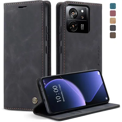 Obrázek produktu pro Pouzdro na mobil Xiaomi 13T Pro, umělá kůže, stojánek, černá barva