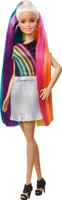 Produktbild von Barbie Regenbogen Glitzerhaar Puppe (blond), Anziehpuppe mit bunten Haaren