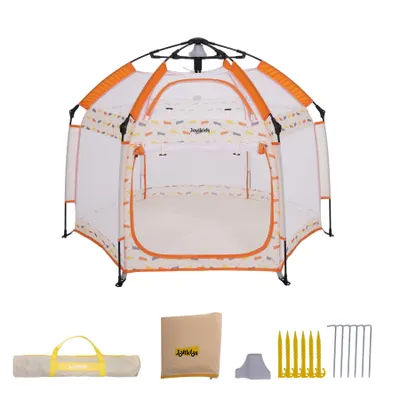 Produktbild von Jovikids Faltbarer Laufstall Baby mit Baldachin, Pop-up Zelt Kinder Outdoor, Großer 6 Eckig Playpen mit Tragetasche für Haus, Garten, 150x150x105cm