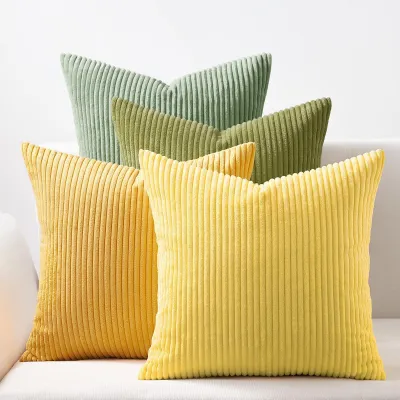 Produktbild von Set mit 4 Samtkissenbezügen, dekorative Kissenbezüge, Couchkissen, Sofakissenbezüge für Wohnzimmer, Schlafzimmer, Büro, 45x45 cm, gelbgrün