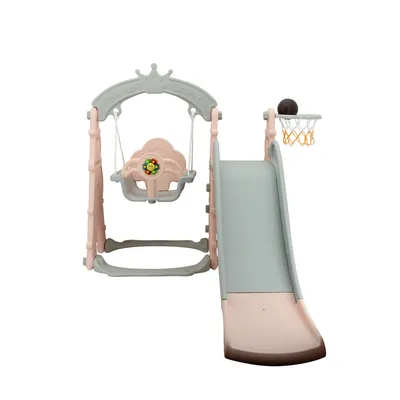 Produktbild von Sweety Toys 12701 Schaukel und Rutsche Spielset 3-in 1 Produkt rosa mit Basketballkorb