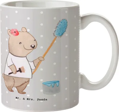 Produktbild von Mr. & Mrs. Panda Trinkbecher Malerin Herz - Grau Pastell - Geschenk, Maler, Kaffeetasse, Malerbetrieb, cappuccinotasse, Gesellenprüfung, Renovieren, Becher, Tasse, Pott