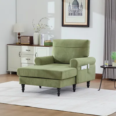 Image de MODFU Fauteuil - Fauteuil d'Appoint en Chenille, Confortable avec Accoudoirs et Coussin Inclus, Vert Olive, 125,5 × 97 × 86 cm