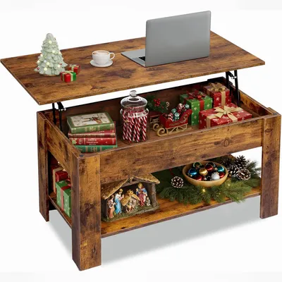 Produktbild von Couchtisch Höhenverstellbar und Ausziehbar, Couchtisch Holz mit Stauraum, Wohnzimmertisch für Wohnzimmer, Büro, 1 Tisch, 98 x 48 x 46 cm, Braun