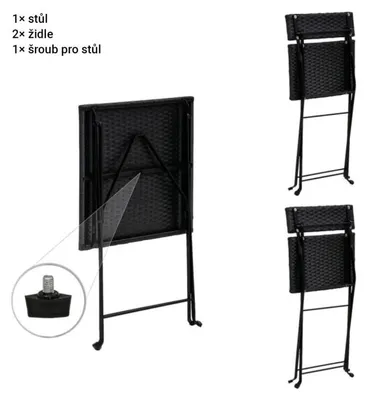 Obrázek produktu pro Stilista Zahradní polyratanový set, černý, 2 židle + stůl