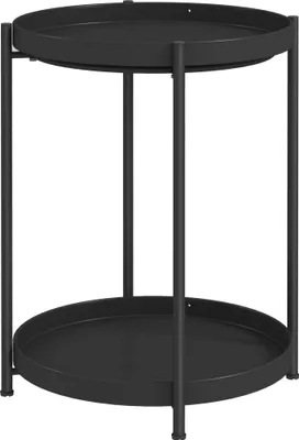Image de Table d'appoint, table basse avec 2 étagères, table basse ronde, pour salon, chambre, 44 x 44 x 56 cm, acier, noir