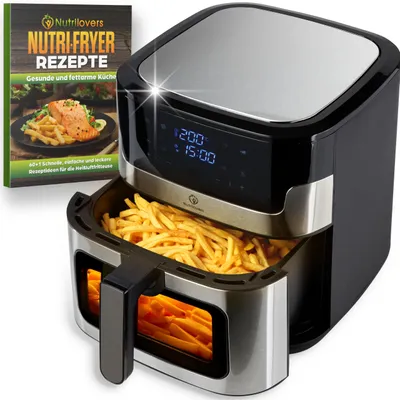 Productafbeelding van Heteluchtfriteuse RVS XXL 8L, 2000W met LED Touch Display en kijkvenster