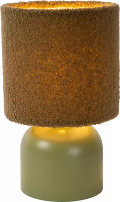 Productafbeelding van Groene en bruine tafellamp met een katoenen lampenkap, model Woolly, fitting E14, merk Lucide