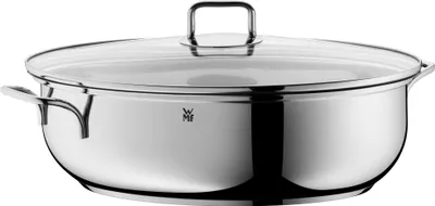 Produktbild von WMF Bräter, oval, Edelstahl Cromargan, 38x26x12cm, 7,8 L, Induktion, TransTherm-Allherdboden, spülmaschinengeeignet, backofenfest, tropffreies Ausgießen, inkl. gratis Thermometer & Glasdeckel